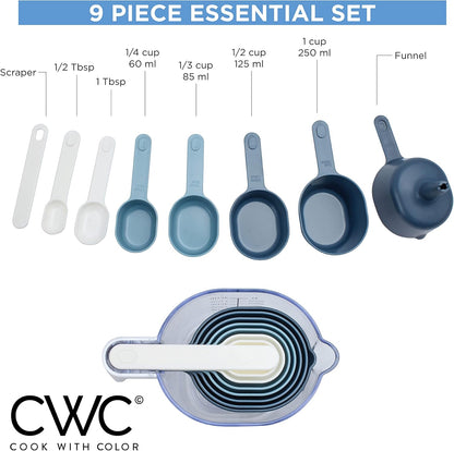 COOK WITH COLOR Measuring Cup Set - 9 PC. Nesting Stackable Liquid Measure Cup, Dry Measuring Cups and Spoons with Funnel and Scraper (Pastel)