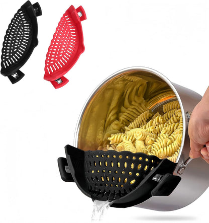 2 PACK Silicone Clip-on Strainer - Fits Pots, Pans & Pasta, Hands-Free Food Strainer for Ground Beef, Spaghetti, Pasta, Compatible with All Bowls and Pots
