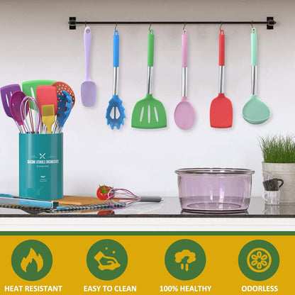Silicone Cooking Utensil Set, Umite Chef 15pcs Silicone Cooking Kitchen Utensils Set, Non-stick - Best Kitchen Cookware with Stainless Steel Handle - Black Kitchen Utensils