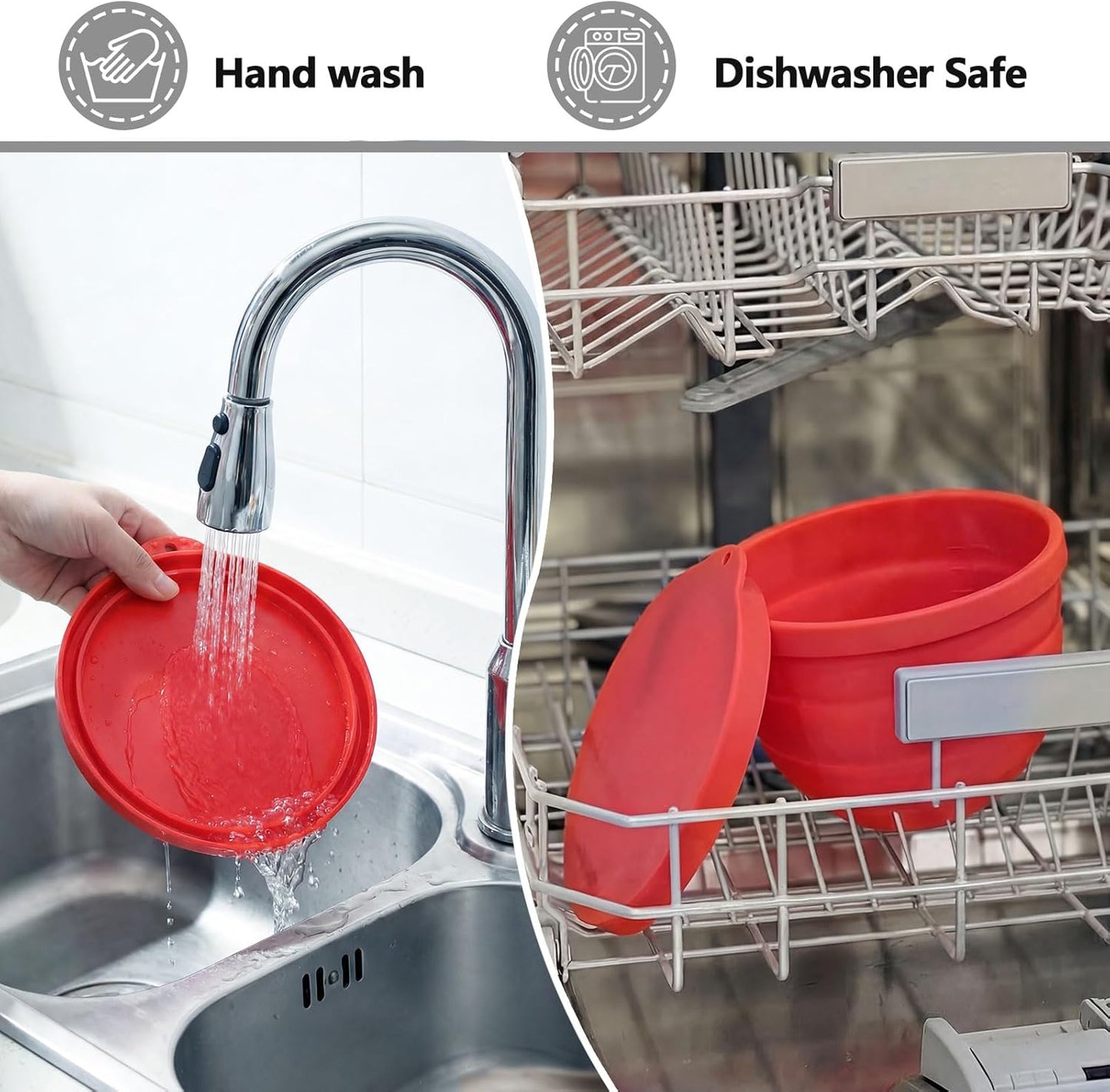 3 Pack Silicone Bowl Liners with Lids for KitchenAid 5QT Tilt Head Mixer, Collapsible Food-Grade Bowl Inserts, Thick Heat/Cold Resistant Silicone Mixing Bowl Liners
