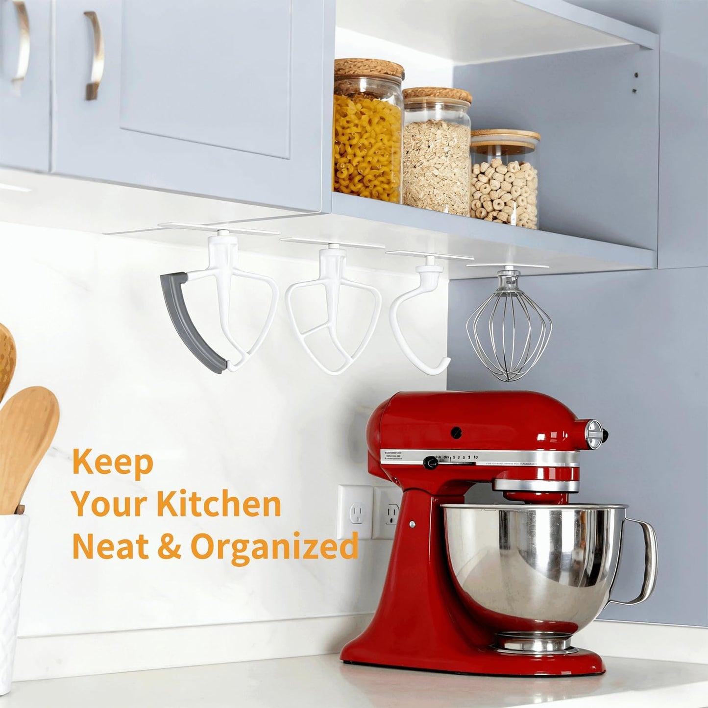 Stand Mixer Attachment Holder for KitchenAid Accessories and Attachments - 4 Pack Hanging Organizer for Storage Your Kitchen Aid Dough Hook Paddle Whisk Attachment Hanger (Plastic White)