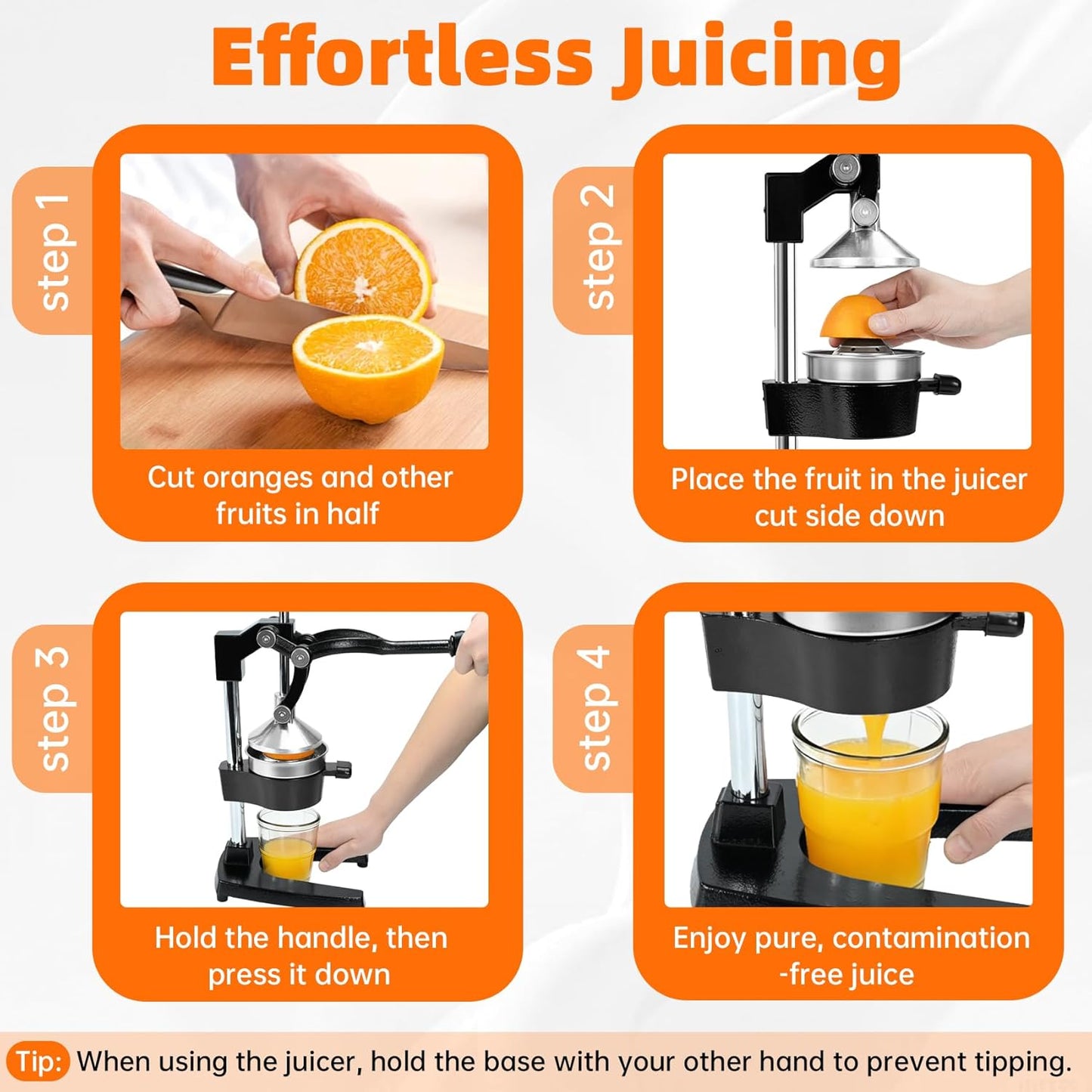 Cast Iron Manual Citrus Juicer Press, Commercial Heavy Duty Cast Iron Fruit Juicer for Home Kitchen, Professional Manual Juicer Press for Orange or Lemon, Easy to Clean and Use, High Juice Yield