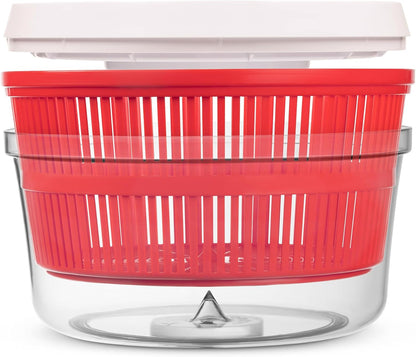 CatCora Quickspin One-Handed Salad Spinner, Accelerated Pump-Action With Built-In Break For Perfectly Dried Salad Greens, Ergonomic Single-Hand Design