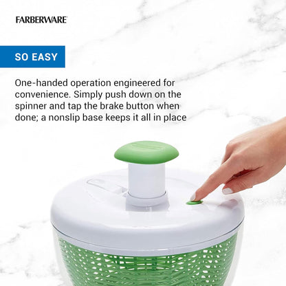 Farberware Small Pro Salad Spinner, 3.16 Qt Lettuce Spinner with Pump Mechanism, Colander Basket and Non-Slip Base - Compact Fruit Washer Spinner Bowl for Singles and Couples