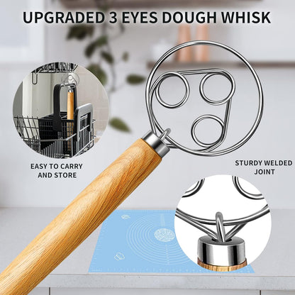 TEEVEA Danish Dough Whisk Stainless Steel for Sourdough Pizza and Bread Baking