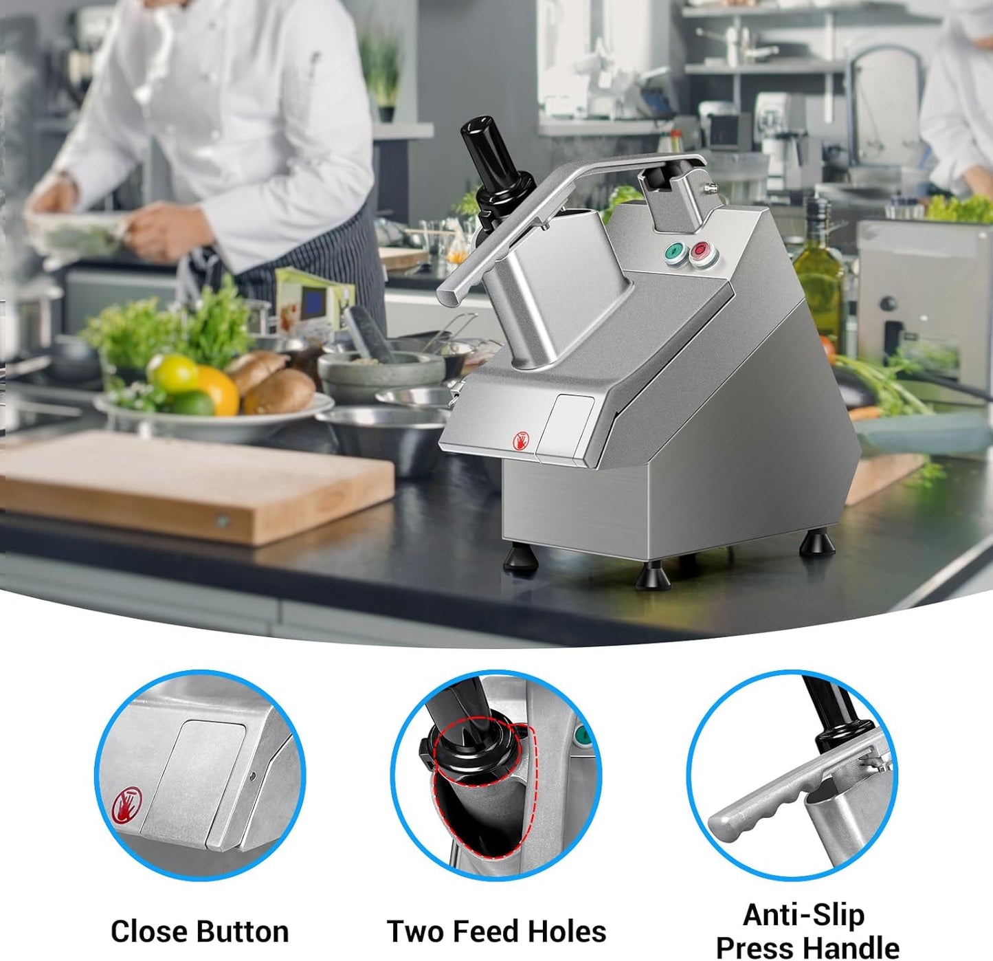 LEEVOT Commercial Vegetable Chopper 200W, Electric Food Processor for Slicing Dicing Shredding, Professional Veggie Cutter for Restaurant, Hotel School, Cafeteria, French Fry, Cheese Grater