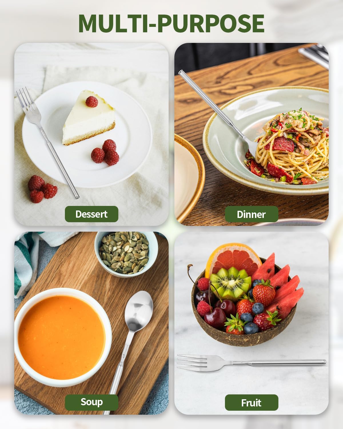 2 PCS Extendable Spoon, Telescopic Stainless Steel Spoon Set, Expandable Extension Spoon to 25 In Tableware, for BBQ Dinner Fruit Dessert