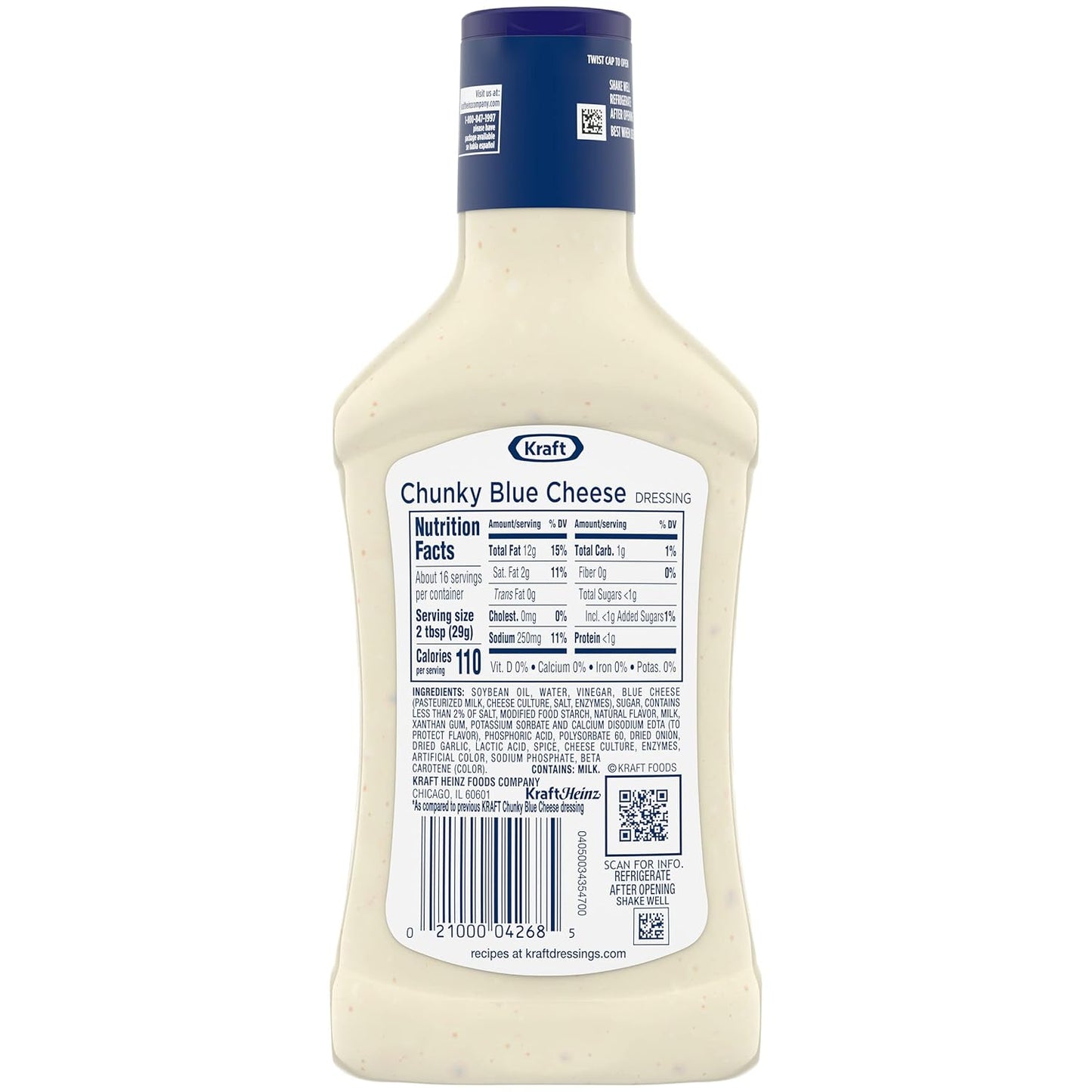 Kraft Dressing, 1 Bottle, for Salads and Dipping, Chunky Blue Cheese, No High-Fructose Corn Syrup, No Artificial Flavors, 16 oz