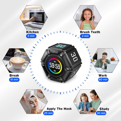 Pomodoro Timer, Magnetic Visual Timer with Flip Countdown, Silent & Alarm, Tools for Anyone, Cube Digital Timer for for Work, Kitchen Cooking, Study, 3/5/10/25/30/60min & Custom Countdown - Turquoise