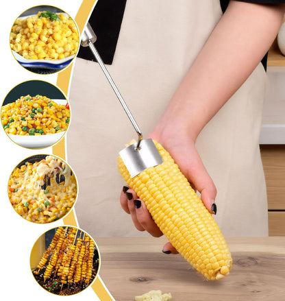 Stainless Steel Corn Peeler and Stripper Set, 2 Pcs Long Handle Corn Cutter for Kitchen and Outdoor Dining