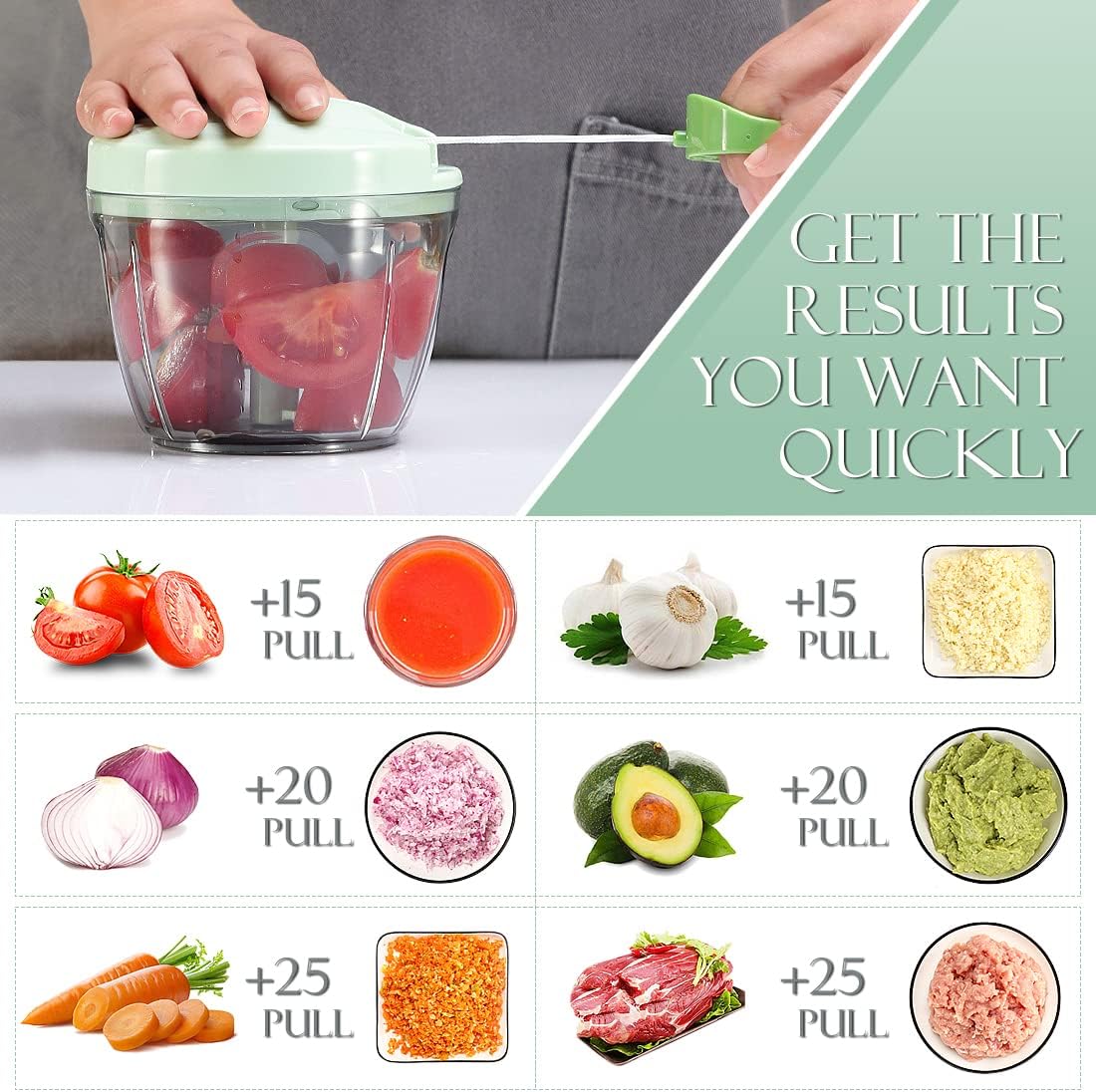 Ourokhome Manual Food Processor Vegetable Chopper, Portable Hand Pull String Garlic Mincer Onion Cutter for Veggies, Ginger, Fruits, Nuts, Herbs, etc., 500ml, Deep Blue