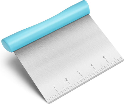 Upgraded 304 Stainless Steel Multi-Purpose Bench Scraper with Measurement Marks, Dishwasher Safe, Dough Cutter for Pizza, Bread and Cookie Dough Vegetable Chopper, Baking Supplies, Mint Green