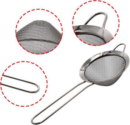 Black Fine Mesh Strainer - 304 Stainless Steel Handheld Sieve, Small Kitchen Filter for Baking, Tea & Cocktail Making(8.3inch)