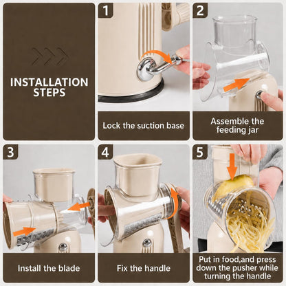 5 in 1 Rotary Cheese Grater with Hand Crank, 5 Replaceable Blades, Strong Suction Base, Multi-Functional Vegetable Slicer Shredder Chopper with Blade Storage Box for Fruit Vegetables Nuts(Green)