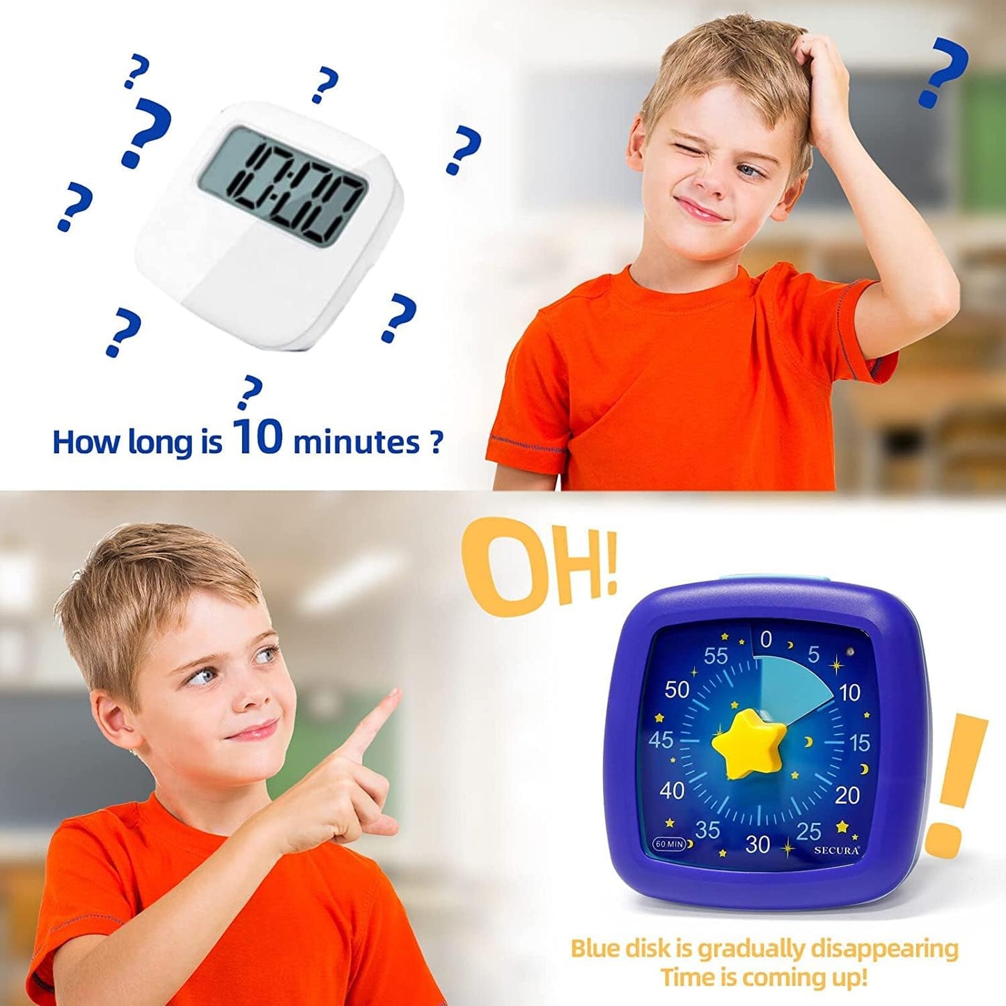 Secura 60-Minute Visual Timer, Silent Study Timer for Kids and Adults, Time Clocks, Time Management Countdown Timer for Teaching (Navy Blue & Navy Blue)