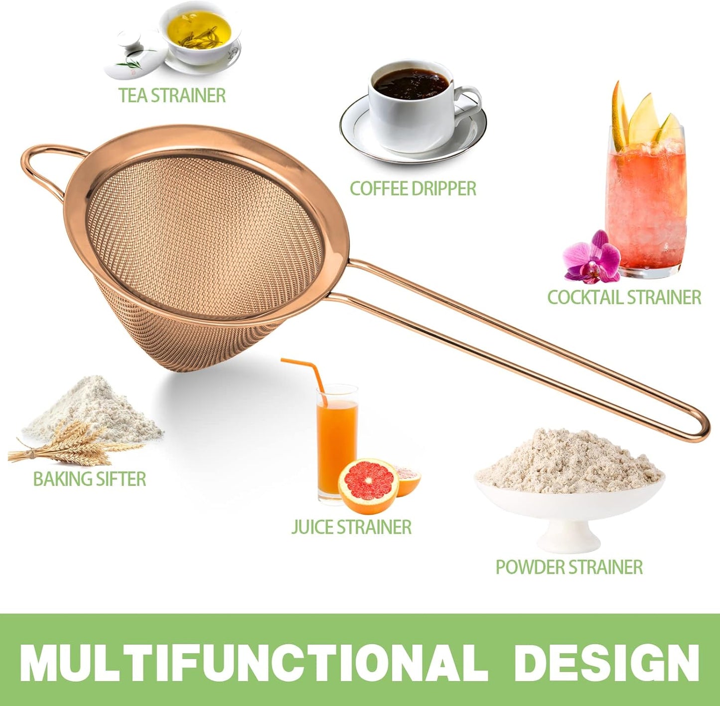 2 Pack Stainless Steel 18/8 Small Food Strainer, Fine Mesh Sieve with Long Handle, Cocktail Strainer For Cocktails, Tea Herbs, Coffee & Drinks, Rust Proof & Great as Tea Strainer, 3.5inch