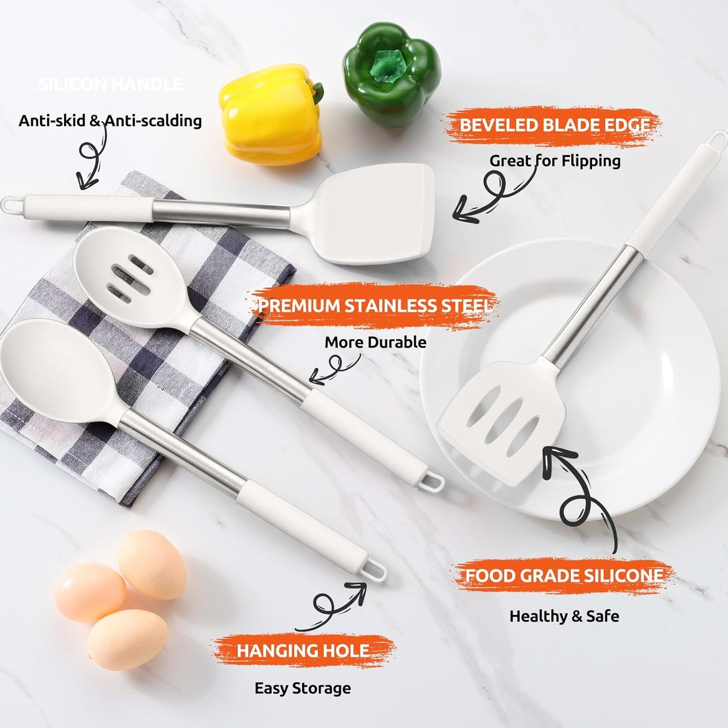 E-far Cooking Utensils Set of 4, Silicone Kitchen Utensils for Non-stick Cookware, Heat Resistant & Non-toxic Slotted Spatula Solid Spoon Turner for Flipping Mixing Serving Basting(Black)