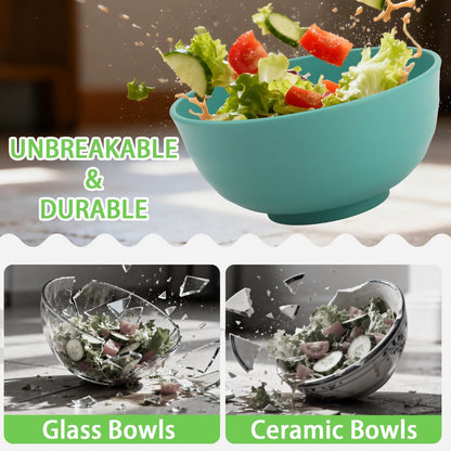 Wheat Straw Bowls Set with Lids, Unbreakable 40 OZ Cereal Bowls Set of 4, Salad Container for Lunch, Microwave & Dishwasher Safe Bowl Set for Kitchen, Picnic, RV, Camping, Multi