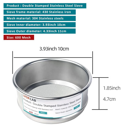 304 Stainless Steel Mesh Lab Sieve, 325 Mesh (0.045mm) Aperture Test Sieve, 4inch(10cm) Economy Standard Analysis Sample Test Sieves for Industrial Laboratory Homes - Colors A