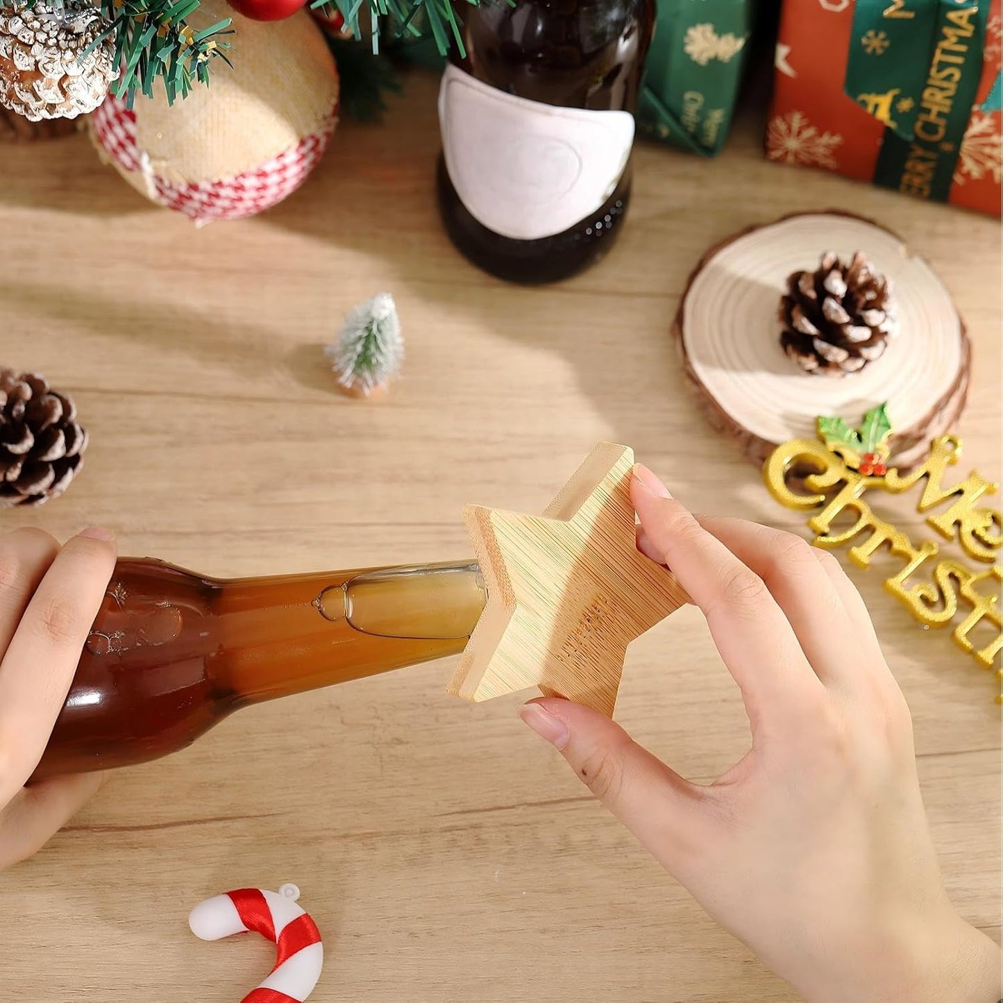 Vesici 100 Pcs Magnetic Bottle Opener 2.5in DIY Bamboo Round Shape Beer Openers Wooden Fridge Magnet Refrigerator Sticker Gift for Beer Lover Wedding Guest Kitchens Bars Parties