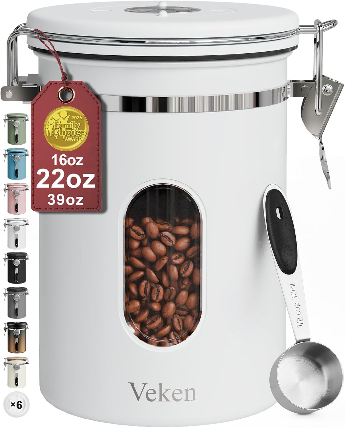 Veken Coffee Canister with Window,Airtight Stainless Steel Pantry Container,Home Kitchen Food Storage Organizers for Ground,Beans,Espresso,Rice,Tea,Sugar,Cereal, Decor,Bar Accessories,Gifts,22OZ,Black