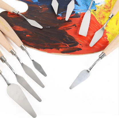 CONDA Palette Knife Painting Stainless Steel Spatula Palette Knife Oil Paint Metal Knives Wood Handle (Red 5 Piece)