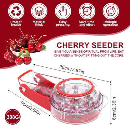 Cherry Pitter, Multi Cherry Stoner, Stainless Steel Multiple Cherry Stone Remover Tool, Cherry Seed Remover, Cherry Stone Seed Removal Core Easy Squeeze with Grip 6 Cherries Red