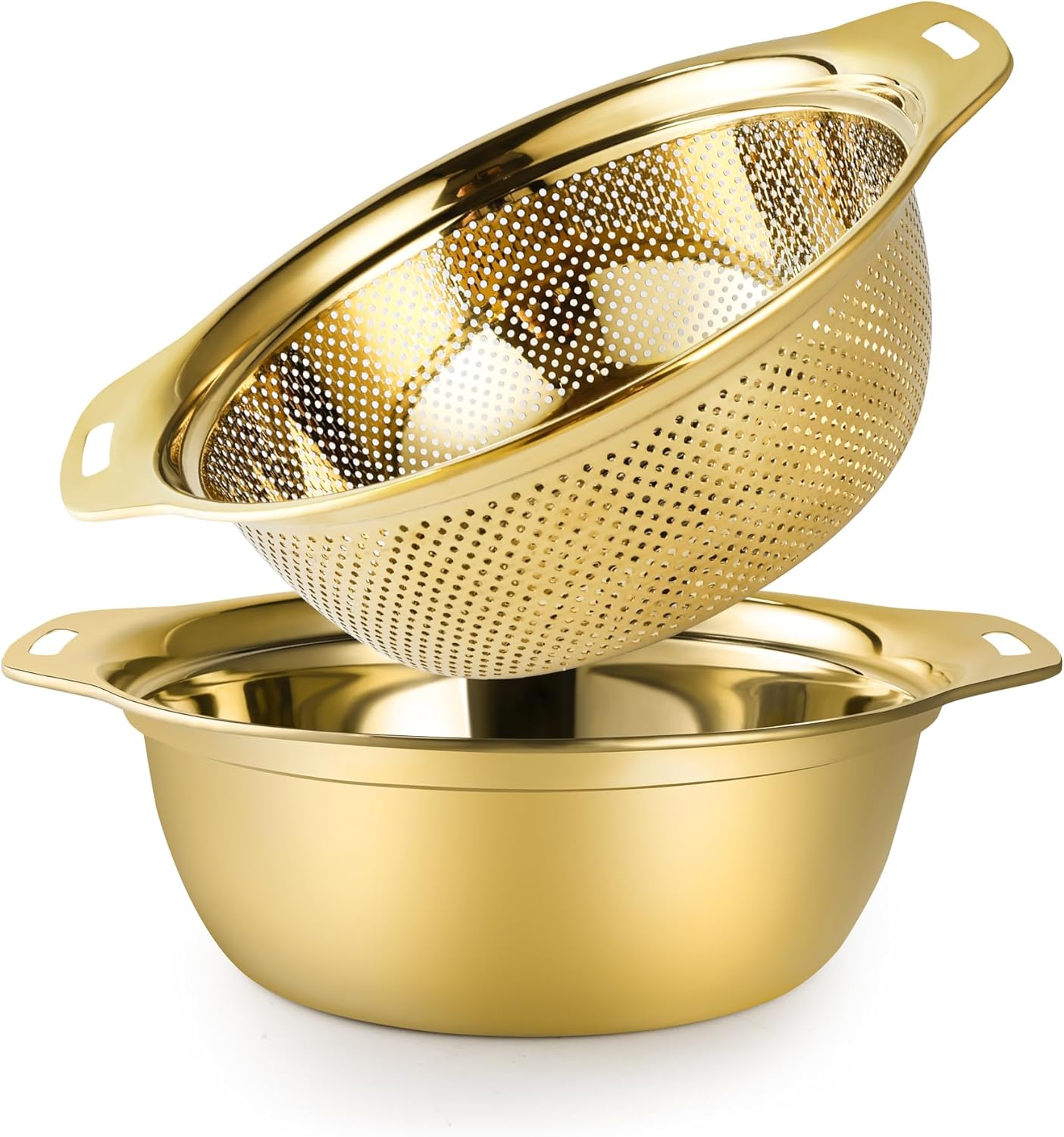Colander 304 Stainless Steel 3-quart with Mixing Bowls, Strainer for Kitchen Food For washing vegetables, fruit, rice, Dishwasher Safe. (2PC)