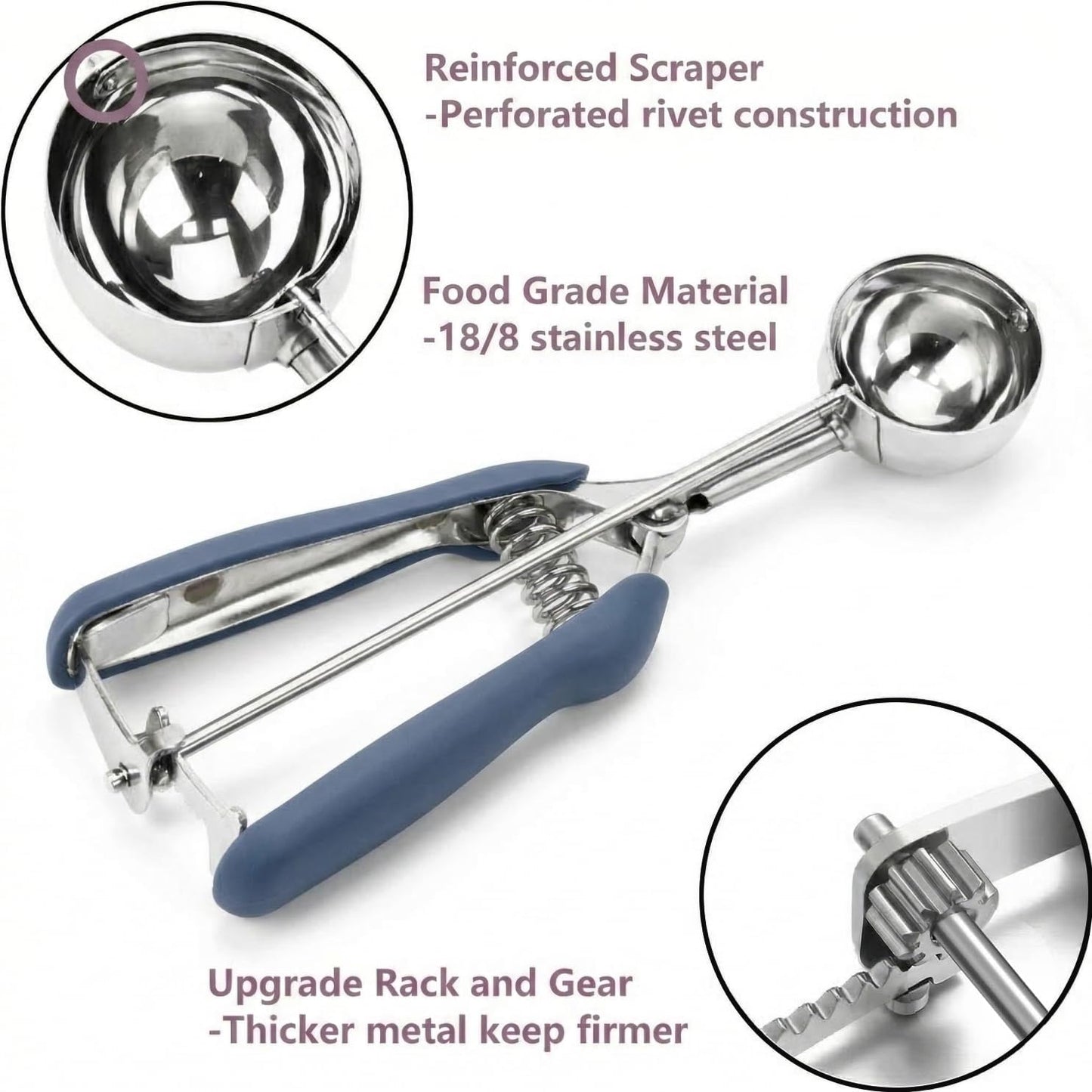 Ice Cream Scoop, 18/8 Stainless Steel Cookie Scoop, Cookie Scoops for Baking, 2 Tbsp/ 30 ml/ 1 oz Cookie Dough Scoop, Ice Cream Scooper with Trigger Release, Cookie Scooper for Baking