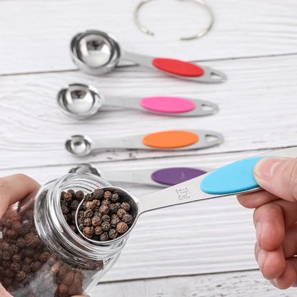 Magnetic Measuring Cups and Spoons Set, Including 7 Stainless Steel Nesting Measuring Cups and 5 Magnetic Measuring Spoons for Cooking & Baking (Black)