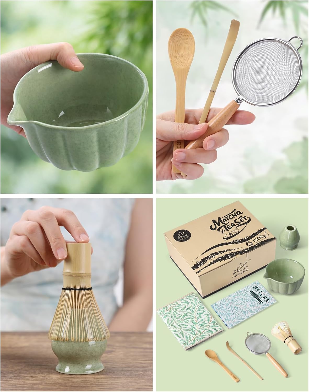 Matcha Whisk Set, 7 Pcs, Matcha Kit Includes Matcha Bowl, Matcha Whisk and Holder, Bamboo Scoop, Spoon, Sifter and Tea Towel, Matcha Set, Gift for Matcha Lovers & Beginners (Pink)