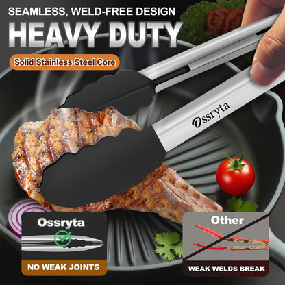 Stainless Steel Cooking Tongs Set of 3 - Heavy Duty 12/9/7 Inch Locking Tongs, Heat Resistant to 600 Degrees, Food Grade Kitchen Metal Tong for Food, Salad, & BBQ - Dishwasher Safe