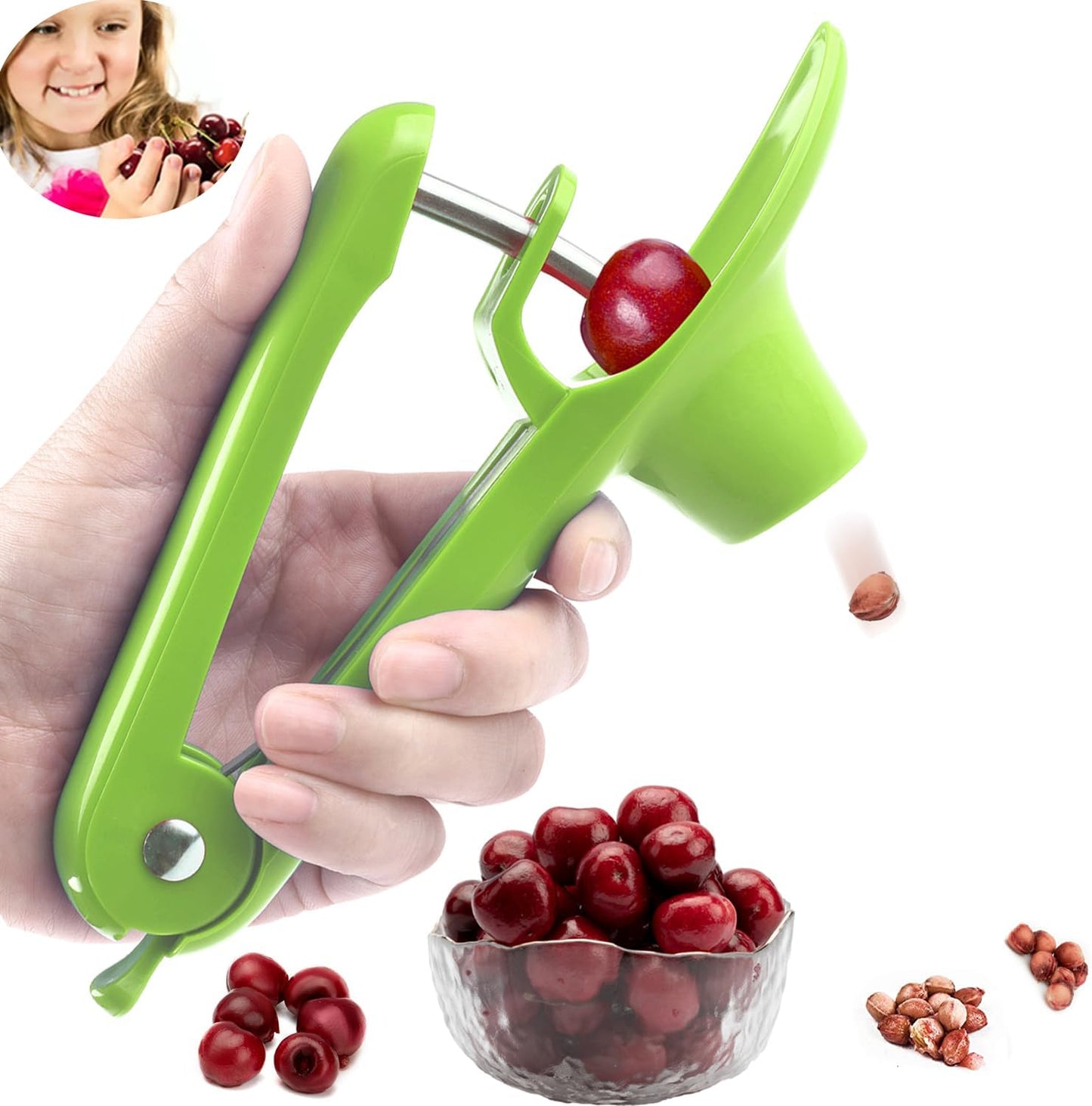 Cherry Pitter - Makmzoon Multi Cherries Corer Stainless Steel Pitter Tool with Labor-Saving Design Safe Lock Design for Making Cherry Jam - 6 Cherries