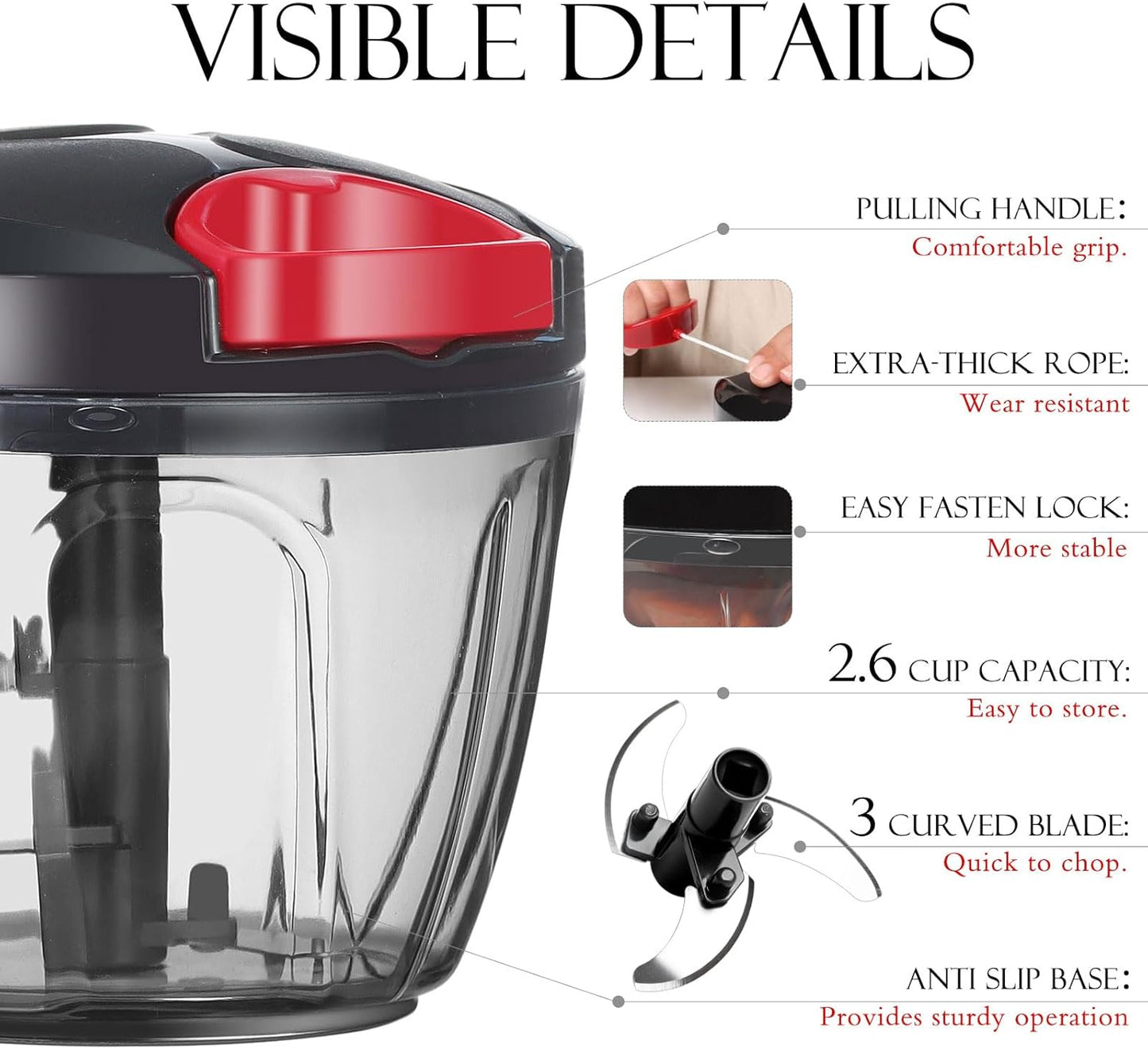 Ourokhome Manual Food Processor Vegetable Chopper, Portable Hand Pull String Garlic Mincer Onion Cutter for Veggies, Ginger, Fruits, Nuts, Herbs, etc., 500ml, Deep Blue