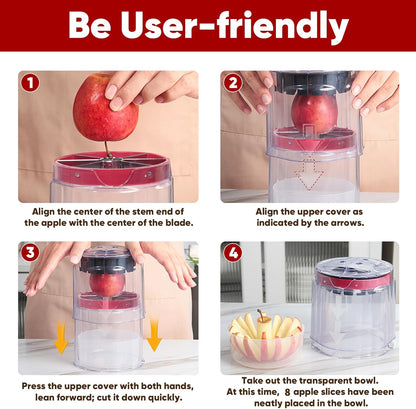 OOKUU Extra-Large Apple Slicer & Corer – 16-Blade Heavy Duty Stainless Steel Apple Cutter, Safe & Quick Apple Divider for Apples, Pears & More, with Clear Catch Bowl