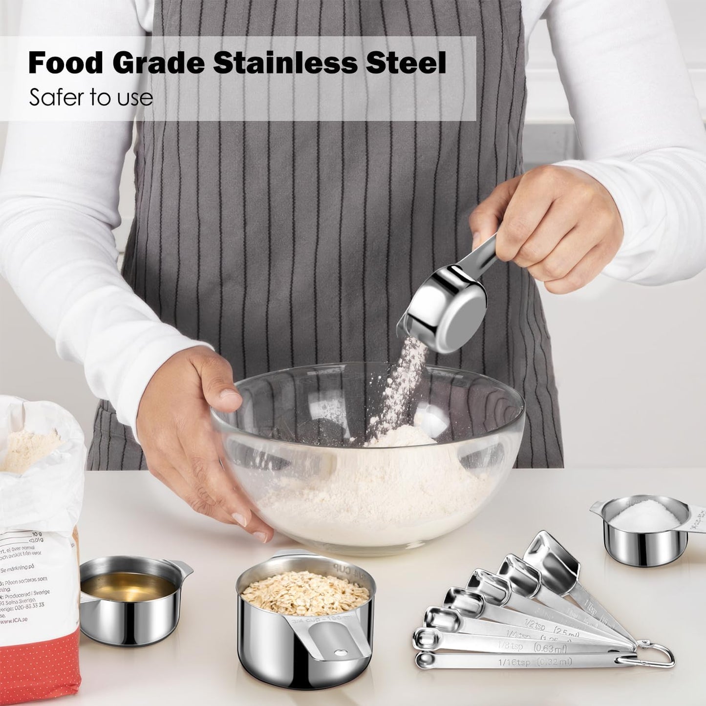 20PCS Measuring Cups and Spoons Set, Stainless Steel Stackable Nesting Measuring Set with Leveler for Baking, Cooking, Dry & Liquid Ingredients