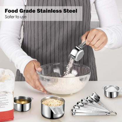 20PCS Measuring Cups and Spoons Set, Stainless Steel Stackable Nesting Measuring Set with Leveler for Baking, Cooking, Dry & Liquid Ingredients