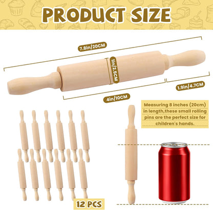 6 Pack 8 Inch Mini Wood Rolling Pin,Great for Children Kids Girls and Boys,Small Wooden Rollers for Art and Crafting,Baking,Cookie Dough,Cooking,Clay,Play Doh