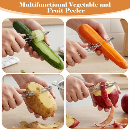 2PCS Potato Peeler, Stainless Steel Carrot Peeler Swivel Blade for Fruit Vegetable, Cucumber, Apples Multi-function Silver Handle