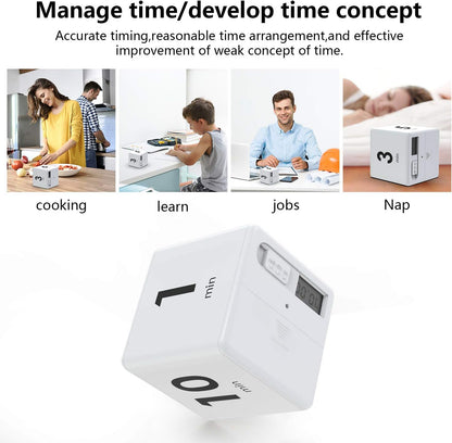 Cube Timer Black,Pretmess Gravity Flip Kitchen Timer for Time Management and Countdown Settings 1-3-5-10 Minutes