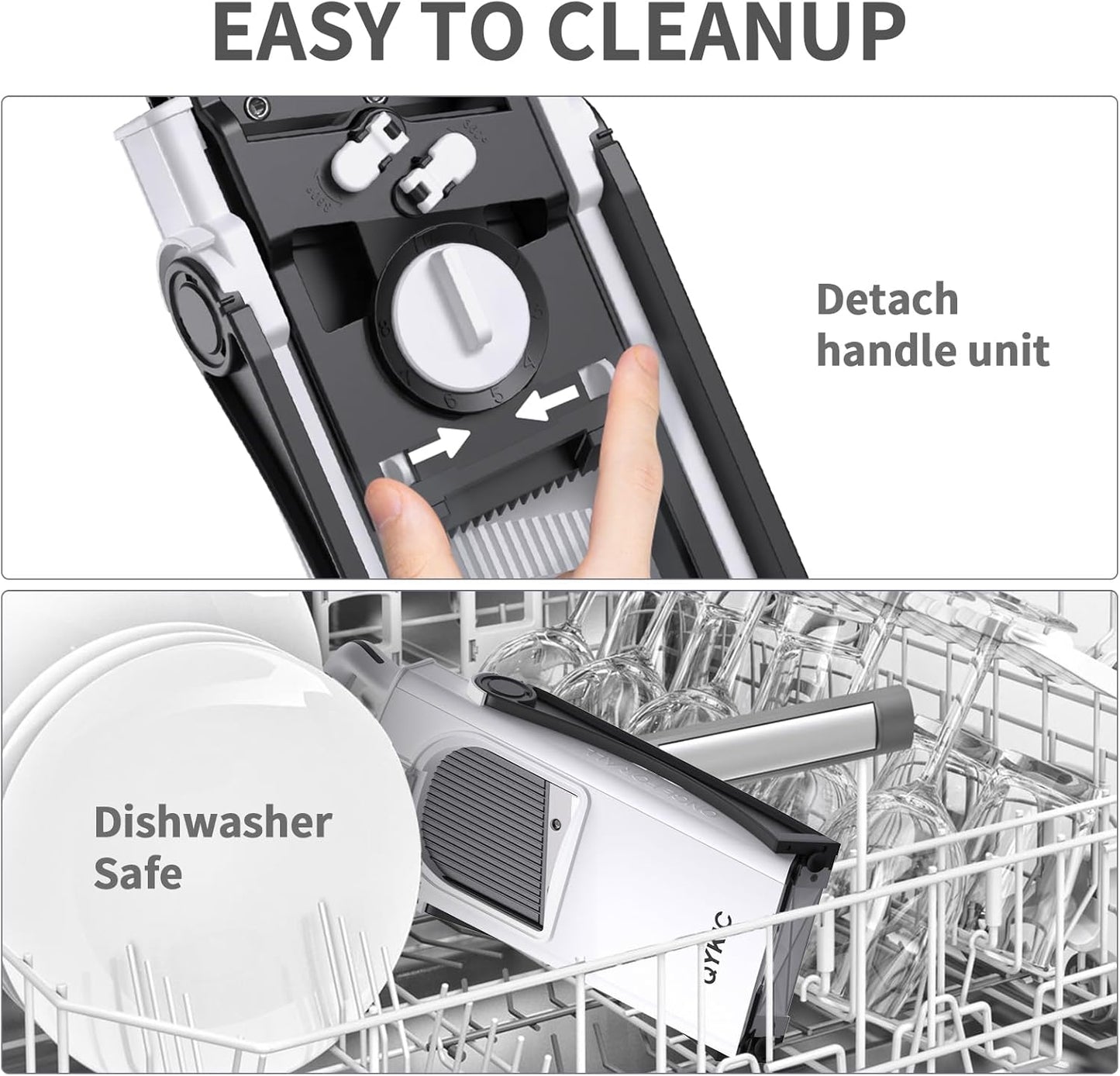 QYKIC Upgrade Safe Mandoline Slicer for Kitchen, Vegetable Chopper and Slicer, Potato Slicer Thickness Adjuster, French Fry Cutter, Veggie Onion Dicer Faster Kitchen Mandolin for Meal Prep