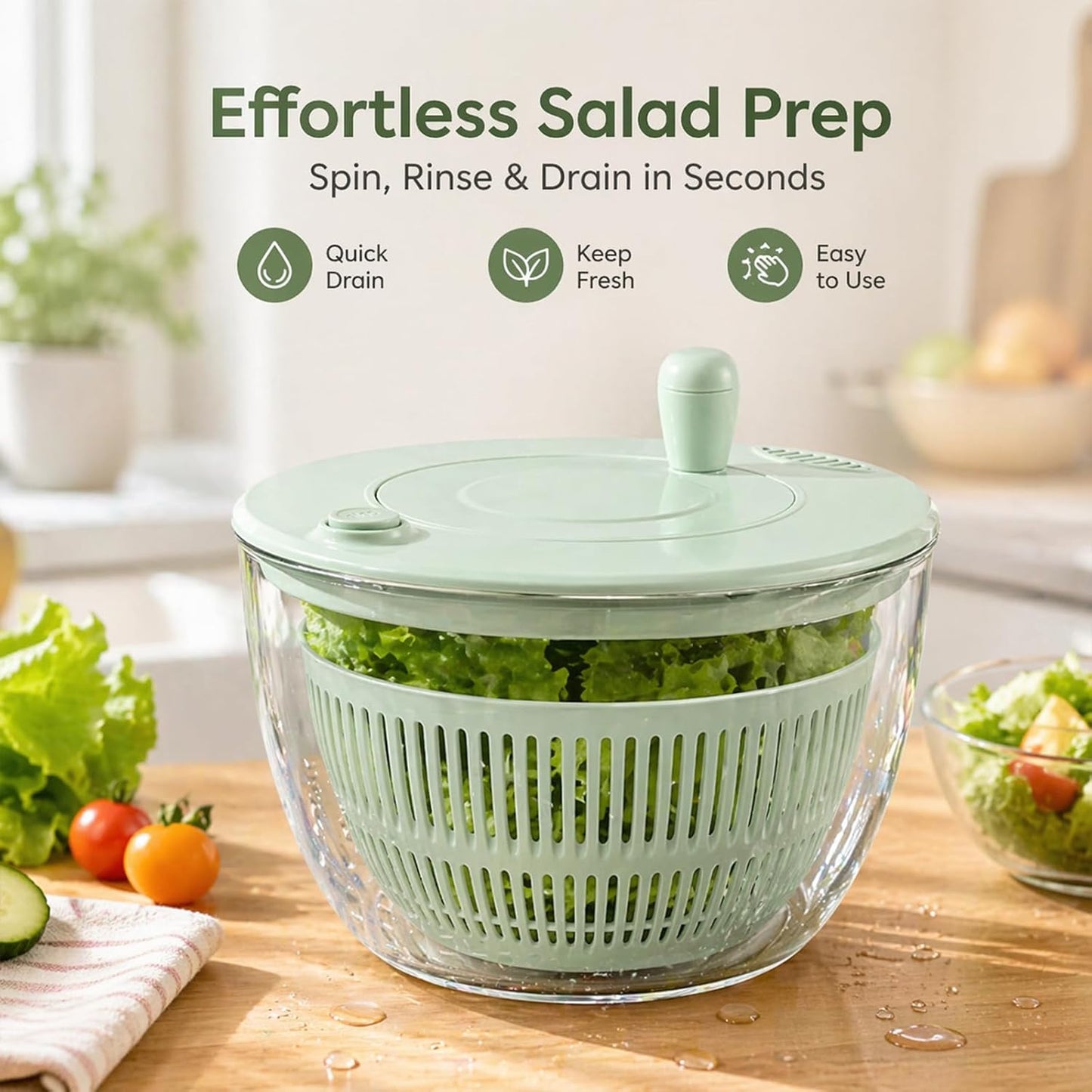 Large Capacity Multi-function Salad Spinner, 6-in-1 Salad Spinner & Vegetable Chopper, Vegetables Fruits Washing Bowl, With 5 Blade Slicer Egg Yolk Strainer Shredder (Transparent Version A)
