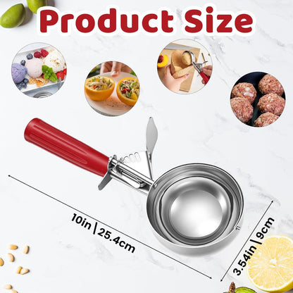 1 Pcs 8 Ounce Portion Scoops Ice Cream Scooper with Trigger Stainless Steel Portion Control Scoop for Restaurant, Baking Food, Cookie Dough, Cupcake Batter (Red)