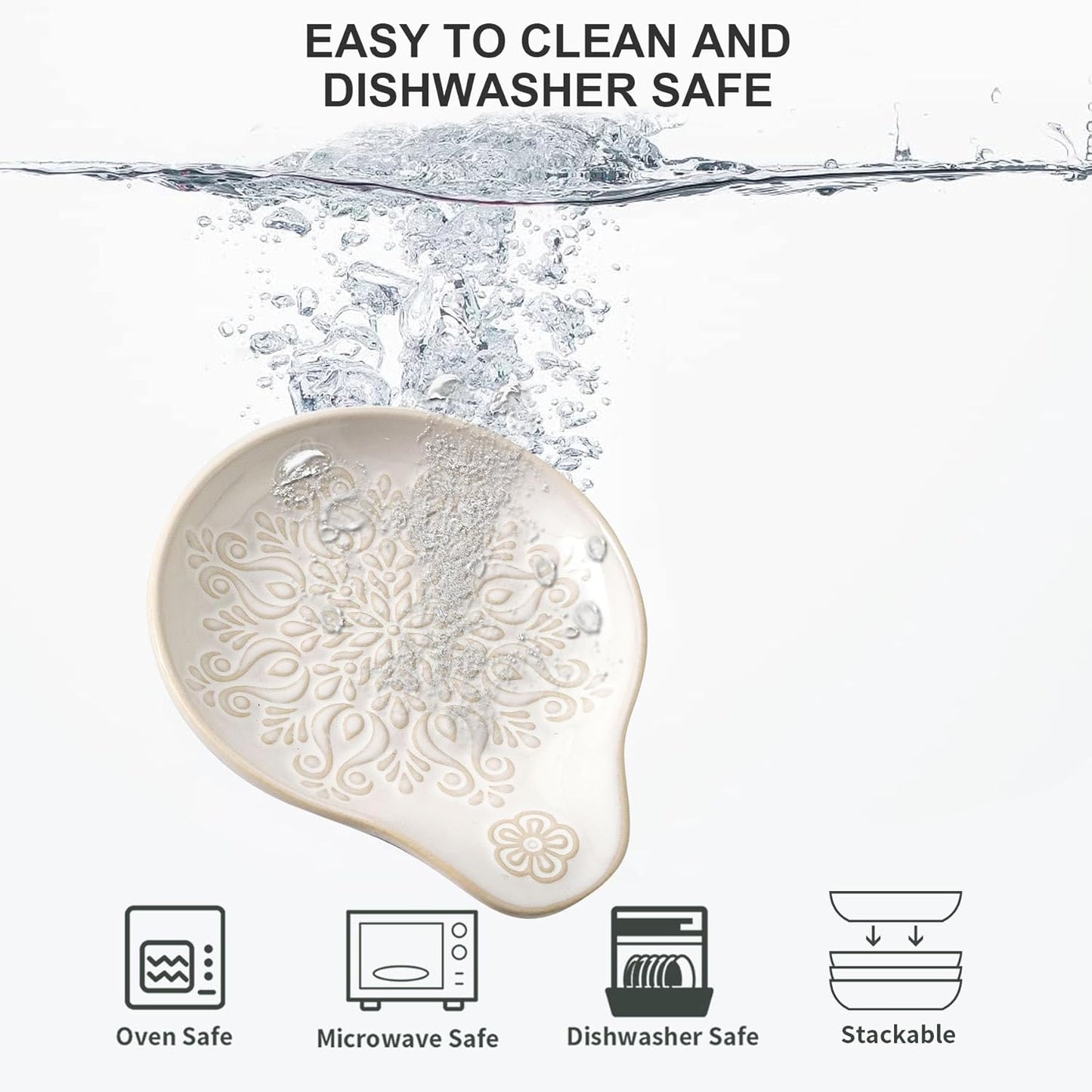 Farmhouse Ceramic Spoon Rests Holder for Kitchen Counter Stove Top (White-A1)