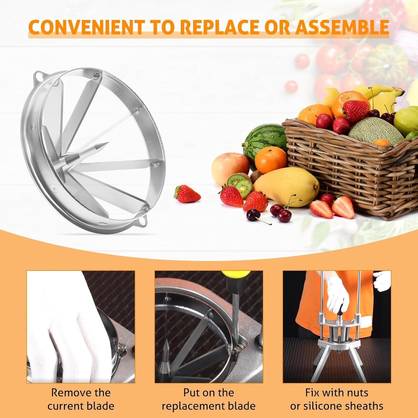 Zerodis Fruit Cutter Blade Replacement, Stainless Steel Lime Slicer Blade Vegetable Chopper Dicer Blade for Pears Oranges (8 Section)