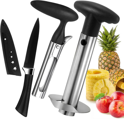 Pineapple Corer and Slicer, Stainless Steel Pineapple Cutter and Corer, Upgraded Pineapple Peeler and Apple Corer Tool with Pineapple Core Remover for Corer Tool Kitchen (Black)