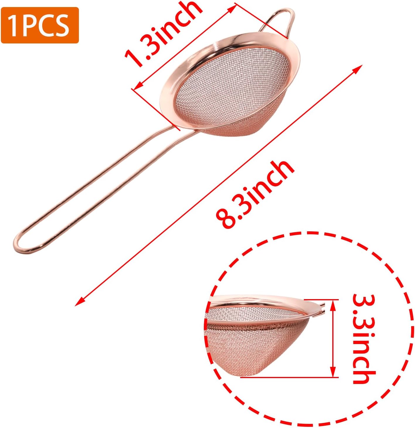Black Fine Mesh Strainer - 304 Stainless Steel Handheld Sieve, Small Kitchen Filter for Baking, Tea & Cocktail Making(8.3inch)