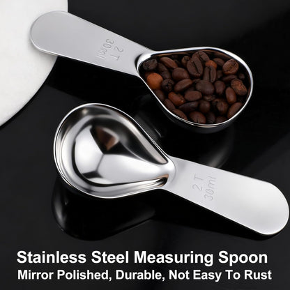 2 Pieces Coffee Scoop 2 Tablespoon Stainless Steel Measuring Spoons 30ml Metal Measuring Scooper Heavy Duty Short Handle Scooper for Canisters Coffee Beans Tea Sugar Flavourings