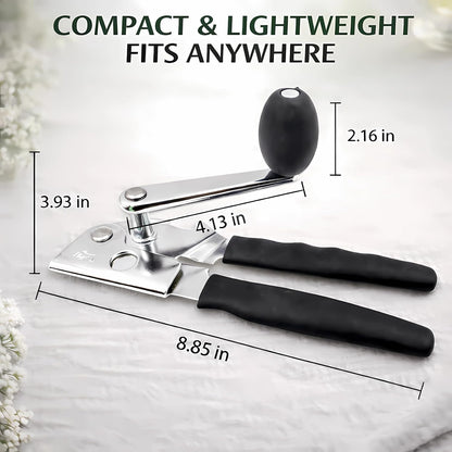 Manual Can Opener, Heavy Duty Stainless Steel, Magnetic Lid Lifter, Ergonomic Soft-Grip Handles with Bottle Opener (black)