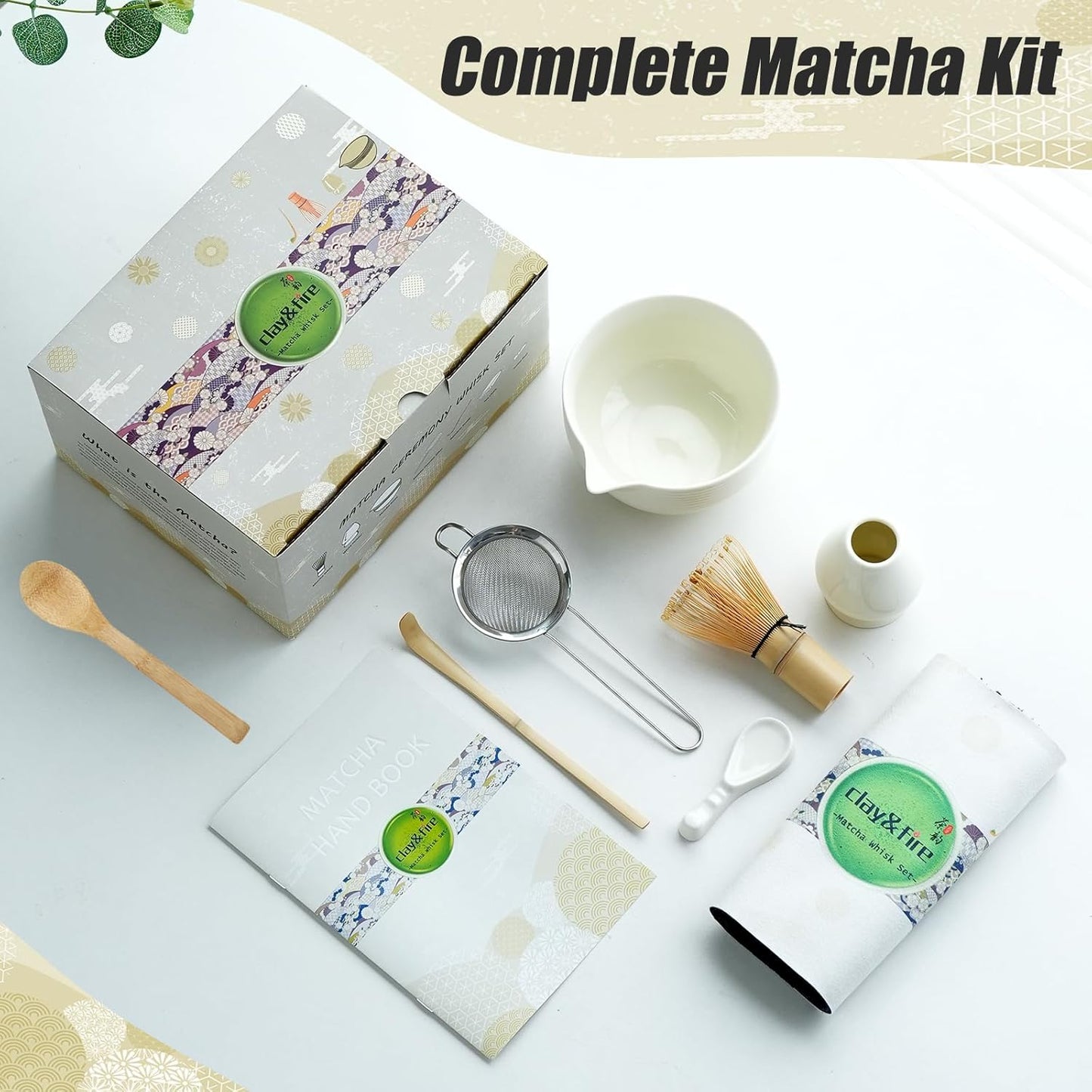 Clay&Fire Matcha Whisk Set, 9 pcs Ceramic Matcha Set, Gifts for Women,Matcha Bowl with Spout and Whisk, Matcha Kit for Matcha Lovers, Gift Mother's Day, Birthday, Anniversary